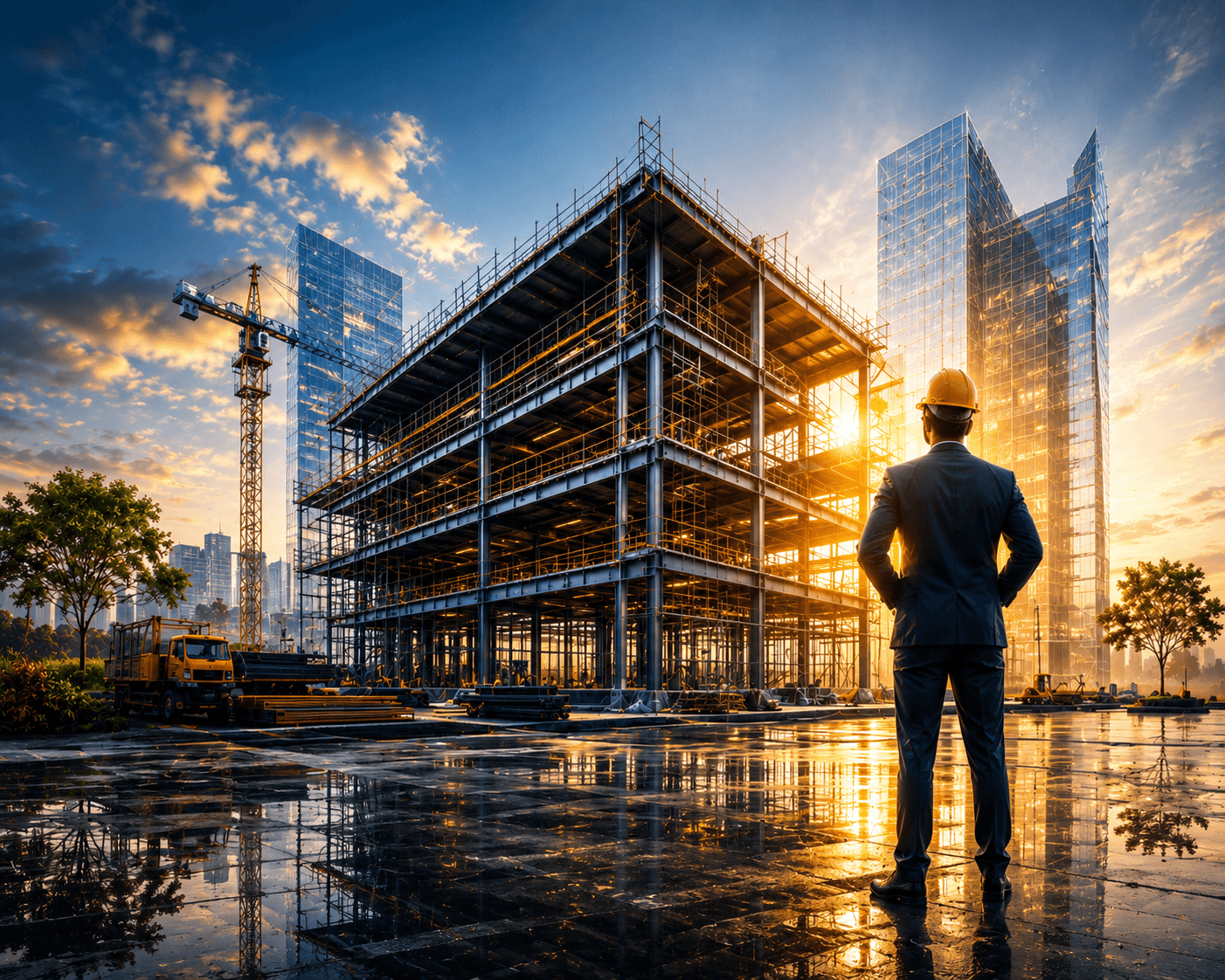 Steel infrastructure engineer overseeing construction