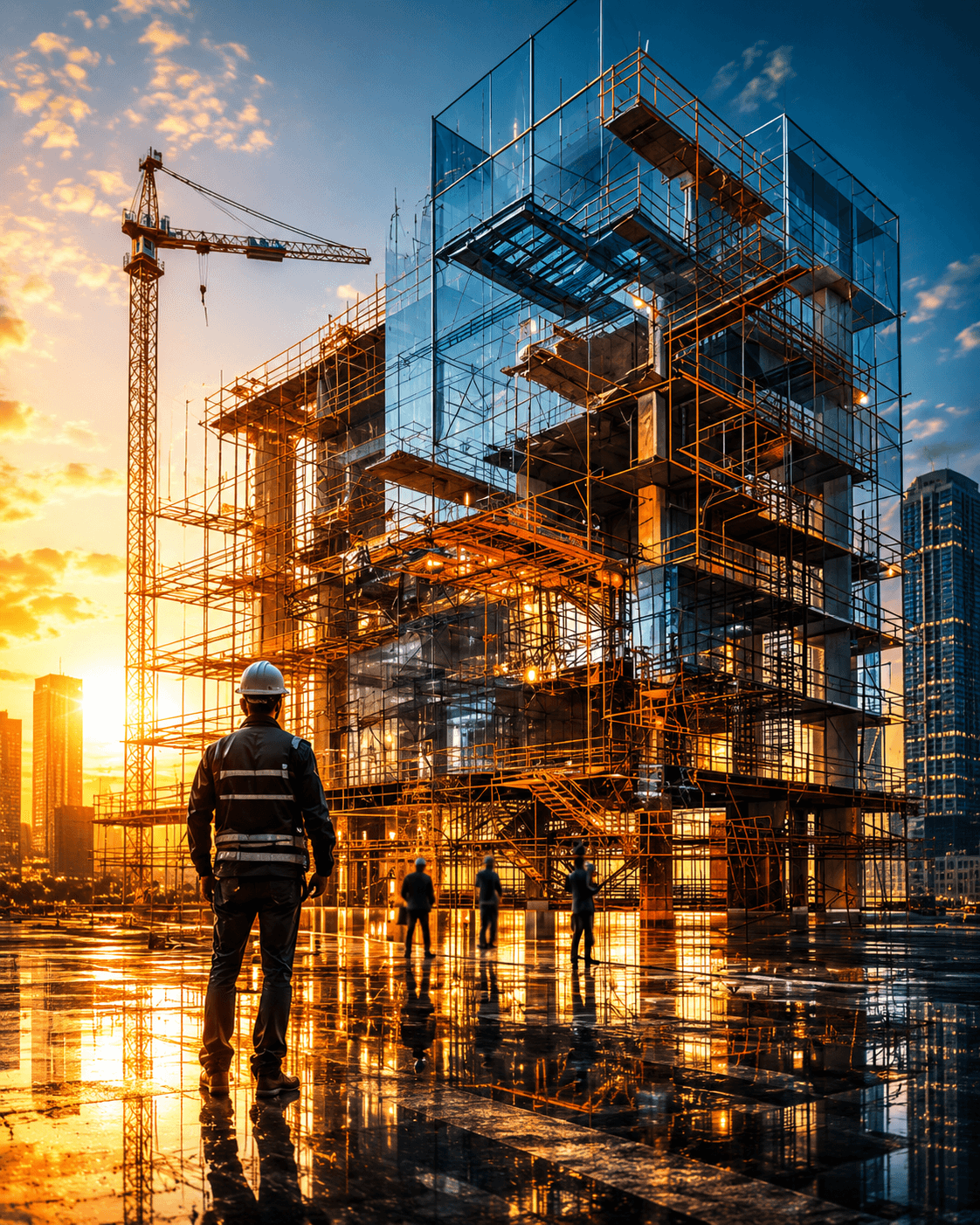 Engineering vision — architect with city skyline